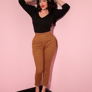 Vixen by Micheline Pitt Orange Gingham Halloween Fall Pants